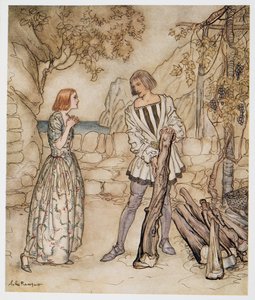 Akk, nå, be deg, arbeid ikke så hardt, illustrasjon fra William Shakespeares The Tempest, pub. 1926 av Arthur Rackham