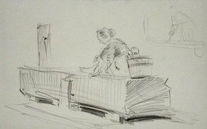 Ved pumpen (blyant på papir) av Arthur Rackham