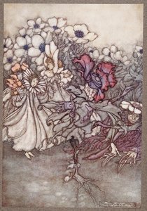 Men hvis du ser, og de frykter at det ikke er tid til å gjemme seg, står de ganske stille og later som de er blomster, fra Peter Pan i Kensington Gardens av J M Barrie (1860 - 1937), pub. 1906 av Arthur Rackham