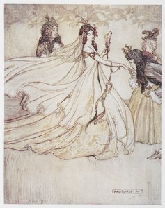 Askepott (Aschenputtel) i ballkjole. av Arthur Rackham