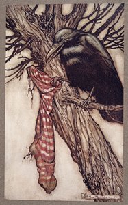 I årevis hadde han stille og rolig fylt strømpene, fra Peter Pan i Kensington Gardens av J M Barrie (1860 - 1937), pub. 1906 av Arthur Rackham