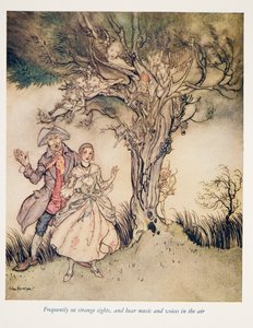 Se ofte merkelige severdigheter, og hør musikk og stemmer i luften .. fra The Legend of Sleepy Hollow av Washington Irving (1783 - 1859), pub. 1928 av Arthur Rackham