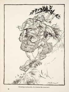Stønnende hele tiden klatret han opp i fjellet, fra Little Brother & Little Sister and Other Tales av brødrene Grimm, pub.1917 (litho) av Arthur Rackham