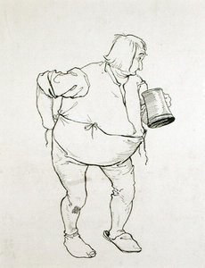 "Han mediterte et mektig utkast: den ene hånden famlet med merkelappene hans, mens den andre ble strukket ut i handlingen med å gripe Jorum", illustrasjon fra The Ingoldsby Legends, eller Mirth and Marvels
