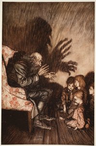Han foretrakk å få venner blant den oppvoksende generasjonen, som han snart vokste til stor fordel med., fra Rip Van Winkle av Washington Irving, pub. 1910 av Arthur Rackham