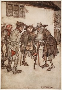 Han fant snart mange av sine tidligere kumpaner, selv om alle desto verre for tidens slitasje., fra Rip Van Winkle av Washington Irving, pub. 1910 av Arthur Rackham
