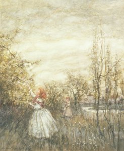 Honeysuckle, 1905 (wc forhøyet med hvitt og stopper ut på papir) av Arthur Rackham