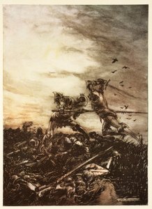 Hvordan Mordred ble drept av Arthur, og hvordan Arthur ble drept av ham, illustrasjon fra Alfred Pollards "The Romance of King Arthur and His Knights of the Round Table"