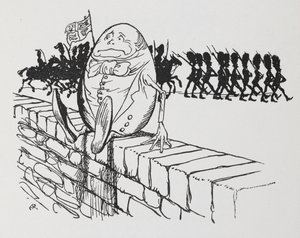 Humpty Dumpty satt på en vegg. av Arthur Rackham