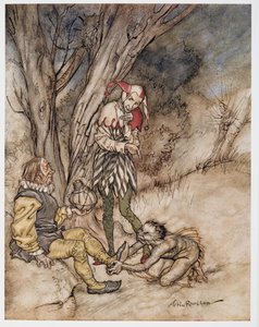 Ill kiss they foot: Ill sverger meg selv emnet, illustrasjon fra William Shakespeares The Tempest, pub. 1926 av Arthur Rackham