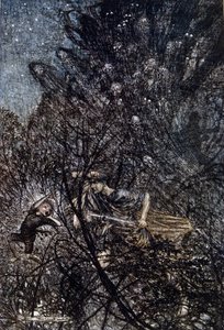 Illustrasjon av Arthur RACKHAM (1867-1939) for Drømmen om en sommernatt av William SHAKESPEARE av Arthur Rackham