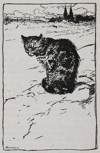 Illustrasjon av en katt fra Bremen Town Musicians. av Arthur Rackham