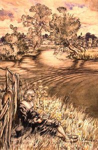 Izaak Walton Reclining Against a Fence, en av en serie illustrasjoner fra Izaak Walton, 