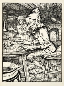 Lay!, brølte kjempen og så la høna umiddelbart et egg av solid gull, fra The Arthur Rackham Fairy Book, pub. 1933 av Arthur Rackham