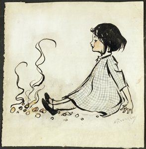 Little Polly Flinders (penn og blekk & wc på papir) av Arthur Rackham