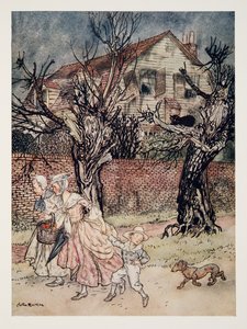 Fantastiske historier om Haunted Fields, and Haunted Brooks, and Haunted Houses, fra The Legend of Sleepy Hollow av Washington Irving (1783 - 1859), pub. 1928 av Arthur Rackham