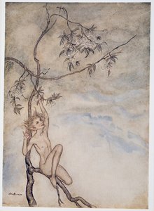 Glad, lystig skal jeg leve nå under blomsten som henger på grenen, illustrasjon fra William Shakespeares The Tempest, pub. 1926 av Arthur Rackham