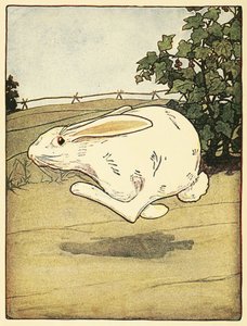 Peter sluttet aldri å løpe, fra The Tale of Peter Rabbit, pub. 1916 (farge litho) av Arthur Rackham