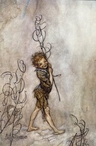 Stykkets puckkarakter. Illustrasjon for Drømmen om en sommernatt av William SHAKESPEARE av Arthur Rackham