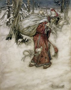 Julenissen, illustrasjon fra Arthur Rackhams Book of Pictures, 1907, utgitt 1913 (penn, blekk og wc på papir) av Arthur Rackham