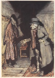Scrooge i huset sitt om natten av Arthur Rackham