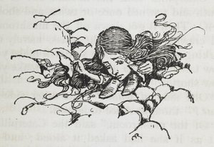 Krympet Alice etter å ha spist litt av Caterpillars sopp av Arthur Rackham