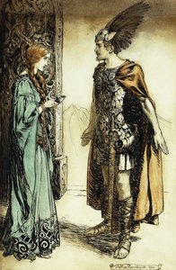 Siegfried møter Gutrune: The Twilight of the Gods, 1911 av Arthur Rackham