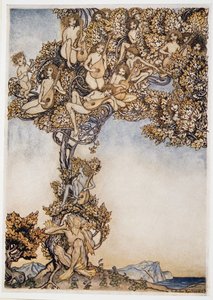 Noen ganger vil tusen snurrende instrumenter nynne om ørene mine, illustrasjon fra William Shakespeares The Tempest, pub. 1926 av Arthur Rackham