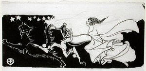 Starlight Frolics (penn og blekk på papir) av Arthur Rackham