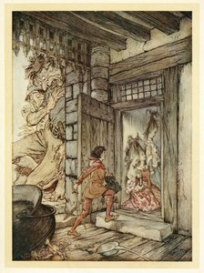 Jack tok med seg nøklene til slottet og låste opp alle dørene, fra engelske Fairy Tales, pub. 1922 av Arthur Rackham