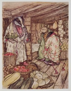 Badgers vinterbutikker, som faktisk var synlige overalt, tok opp halve rommet, fra Wind in the Willows av Kenneth Grahame (1859 - 1932), pub. 1940 av Arthur Rackham
