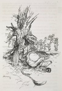 Gryphonen sitter mot et tre av Arthur Rackham