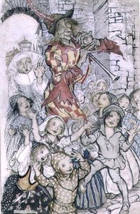 The Pied Piper of Hamelin, illustrasjon til diktet av Robert Browning (1812-89) pub. 1934 (penn og blekk, akvarell på papir) av Arthur Rackham