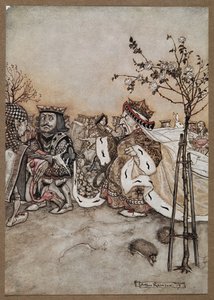Hjertedronningen roper sint etter krokketspillet av Arthur Rackham