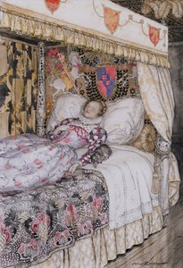 The Sleeping Princess, illustrasjon for The Allies Fairy Book, Heinemann, 1916 (penn og blekk med wc på papir) av Arthur Rackham