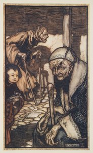 The Struldrugs, fra Gulliver's Travels av Jonathon Swift (1667 - 1745), pub. 1909 (farge litho) av Arthur Rackham