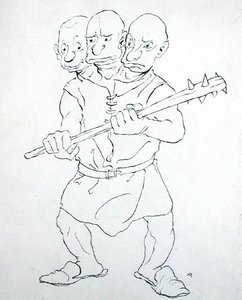 Den trehodede kjempen (penn og blekk på papir) av Arthur Rackham