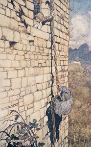 The Witch Climbed up .. , fra The Fairy Tales of the Brothers Grimm, pub. 1909 av Arthur Rackham