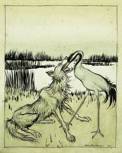 The Wolf and the Crane - Aesops Fables, 1912 av Arthur Rackham