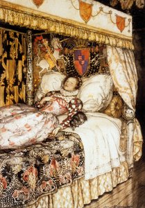 Den sovende prinsessen, illustrasjon av Arthur Rackham for historien av Charles Perrault "Sleeping Beauty" av Arthur Rackham