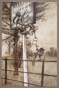 Disse vanskelige feene bytter noen ganger lurt brettet på en ballkveld ..., fra Peter Pan i Kensington Gardens av J M Barrie (1860 - 1937), pub. 1906 av Arthur Rackham