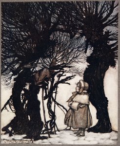 De advarte henne .., fra Peter Pan i Kensington Gardens av J M Barrie (1860 - 1937), pub. 1906 av Arthur Rackham