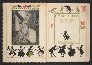 Tittelside og frontispice fra Askepott, gjenfortalt av C.S. Evans, og illustrert av Arthur Rackham av Arthur Rackham