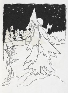 To tremenn i en snødekt skog av Arthur Rackham