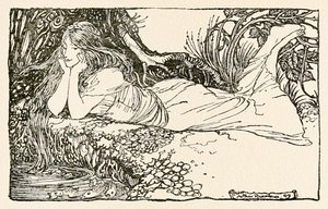 Undine stirrer inn i vannet, fra "Undine" av Arthur Rackham