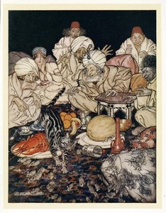Da Puss så rottene og musene, ventet hun ikke på å bli fortalt, fra engelske Fairy Tales, pub. 1922 av Arthur Rackham
