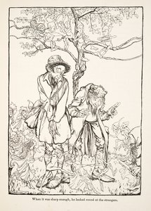 Da det var skarpt nok, så han seg rundt på fremmede, fra Lillebror & Lillesøster og andre fortellinger av brødrene Grimm, pub.1917 (litho) av Arthur Rackham