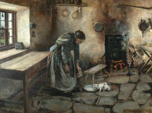Farmhouse interiør (olje på lerret) av Arthur Rigg