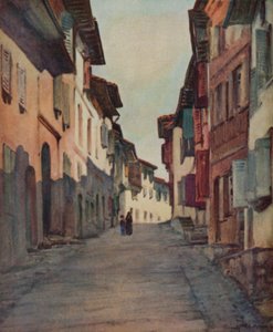 Baskerland: Gate i gamlebyen, St Jean-Pied-de-Port (farge litho)