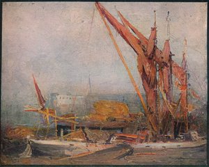 Hay Barges on Themsen, 1905 av Arthur Streeton